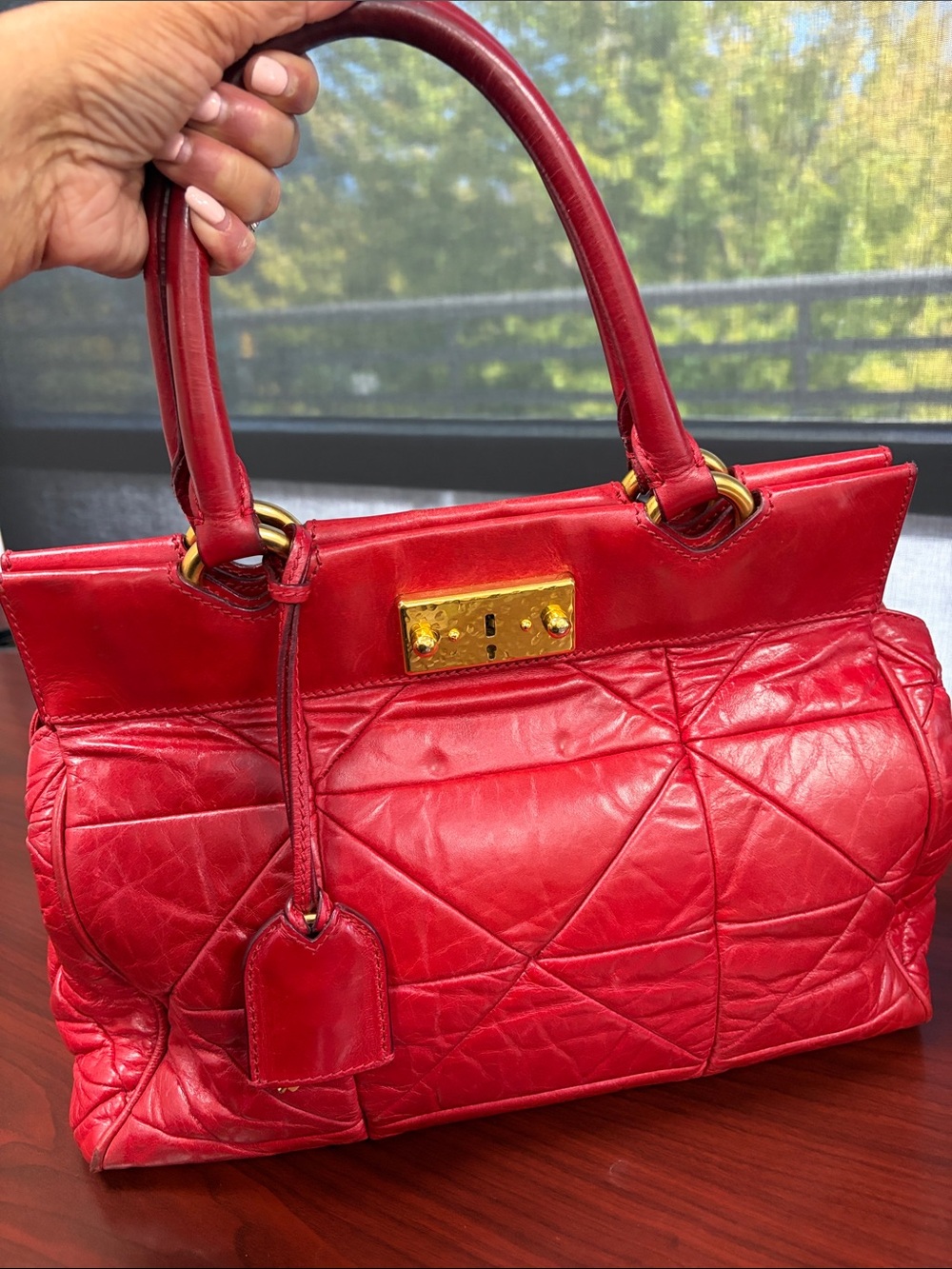 Marc Jacobs Quilted Red Leather Satchel with Gold Accents - Picture 2 of 7